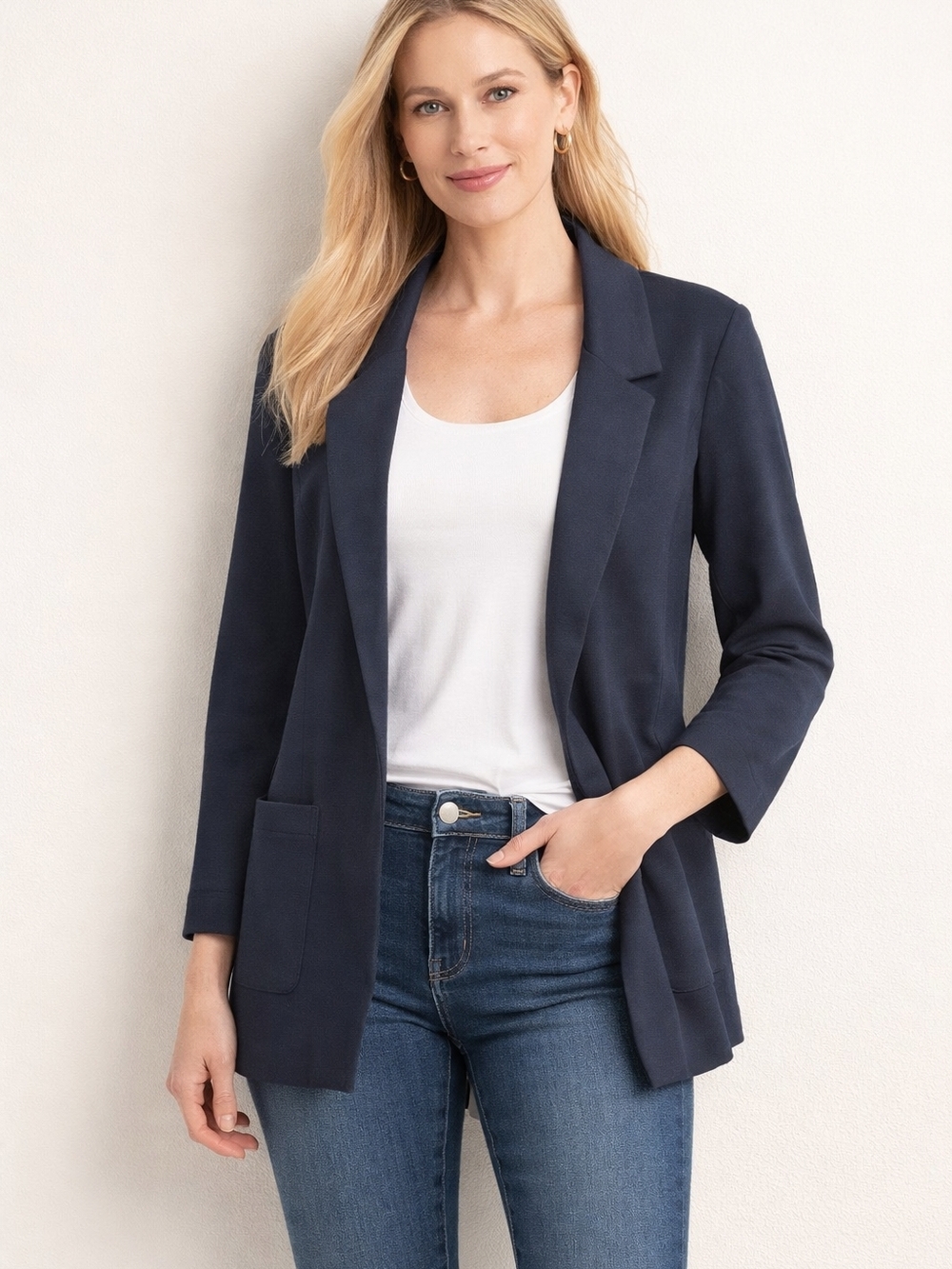 Long Tall Sally Navy Open Front Blazer Jacket | Tall Fit | Classic Workwear